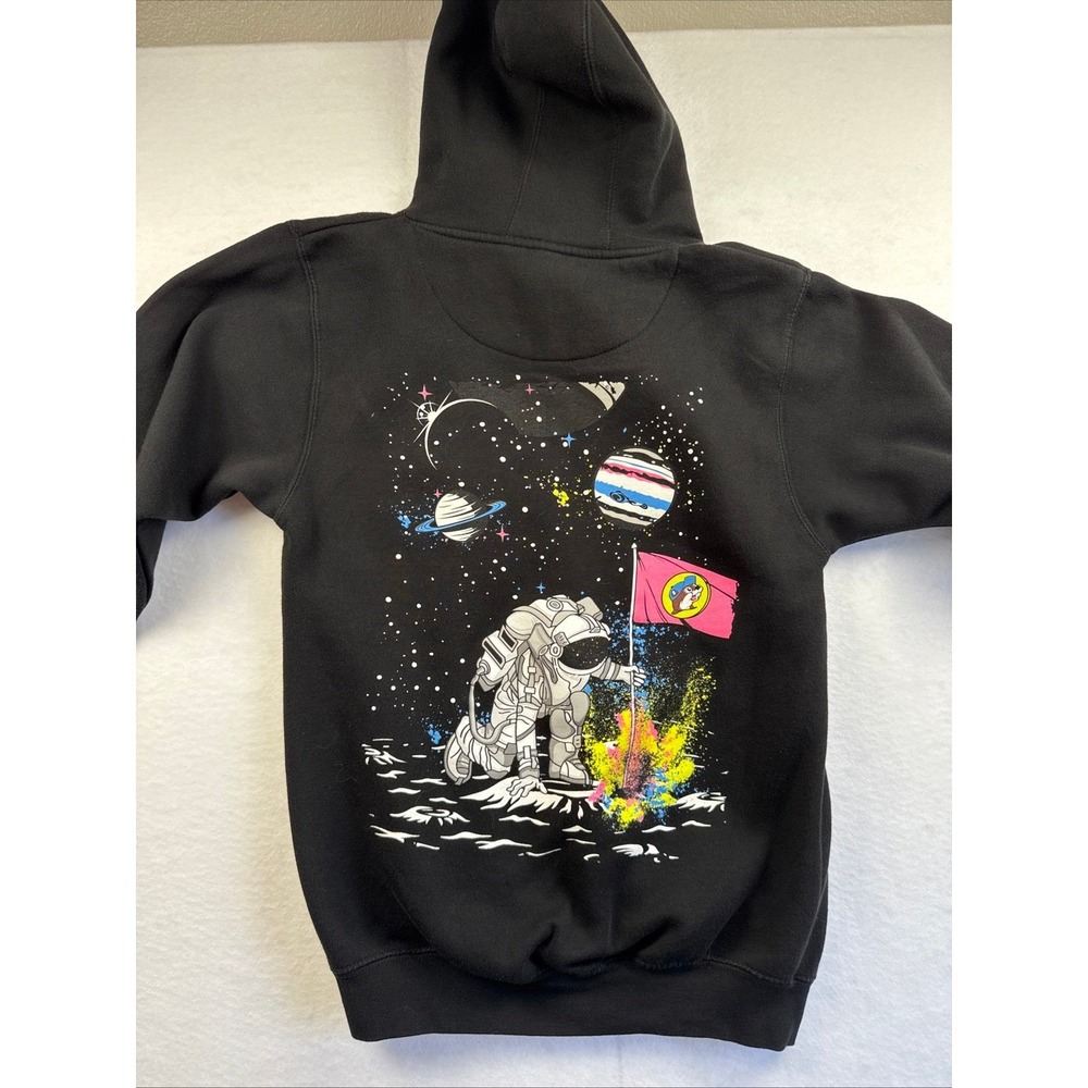 Buc-ees Astronaut Space Moon Graphic Hoodie Black Kids Small Pullover Sweatshirt